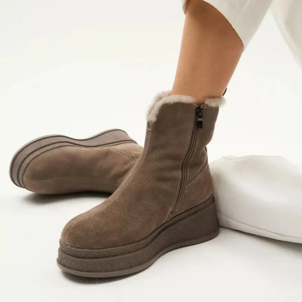 Жіночі зимові черевики на танкетці Anna Lucci Lonza 204951 203243 192330 80923-8C GREY SUEDE 6027 з натуральної замші, бежеві