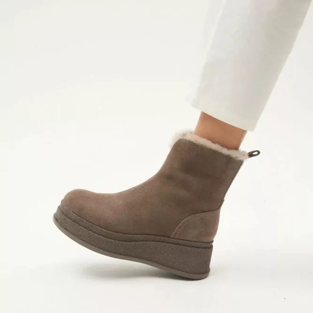 Жіночі зимові черевики на танкетці Anna Lucci Lonza 204951 203243 192330 80923-8C GREY SUEDE 6027 з натуральної замші, бежеві