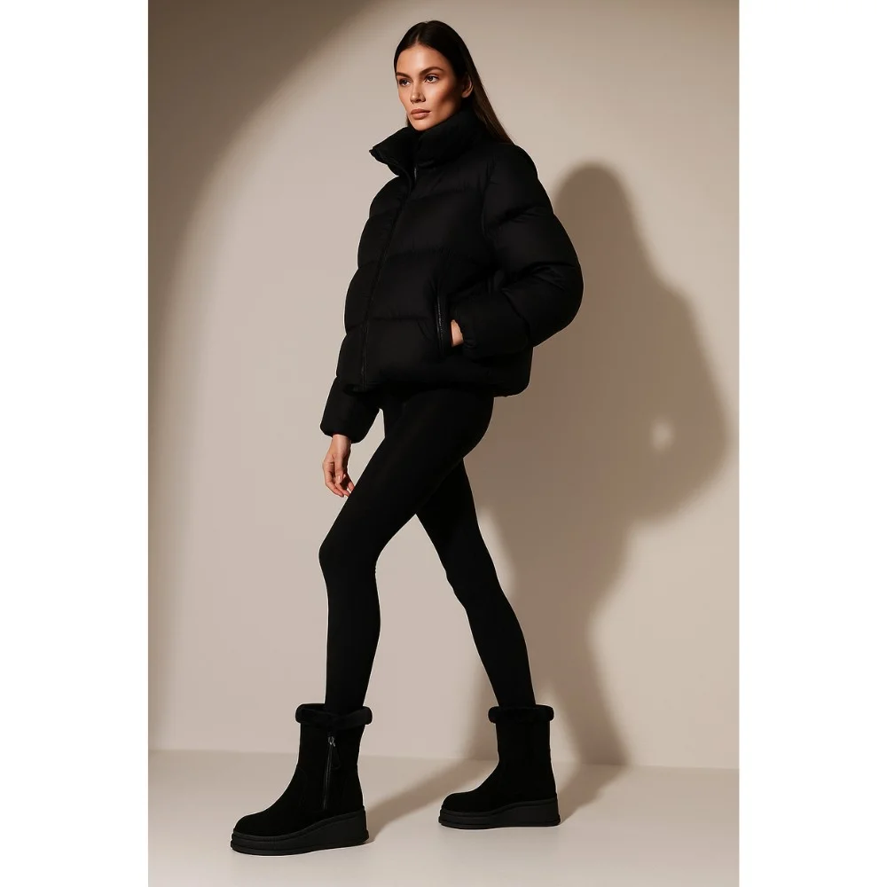 Жіночі зимові черевики на танкетці Anna Lucci з натуральної замші, чорні 202480 80923-15A BLACK SUEDE 6028