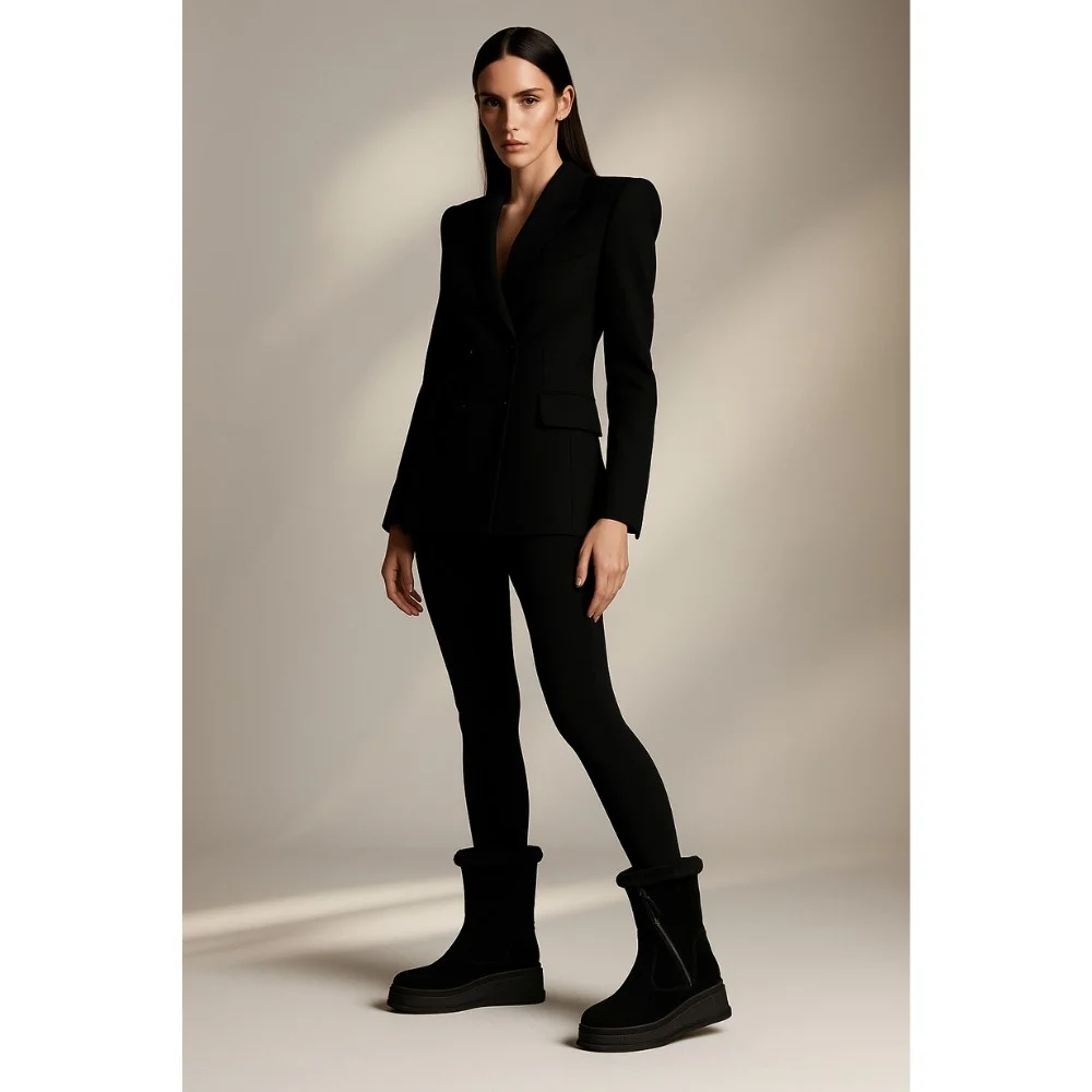 Жіночі зимові черевики на танкетці Anna Lucci з натуральної замші, чорні 202480 80923-15A BLACK SUEDE 6028