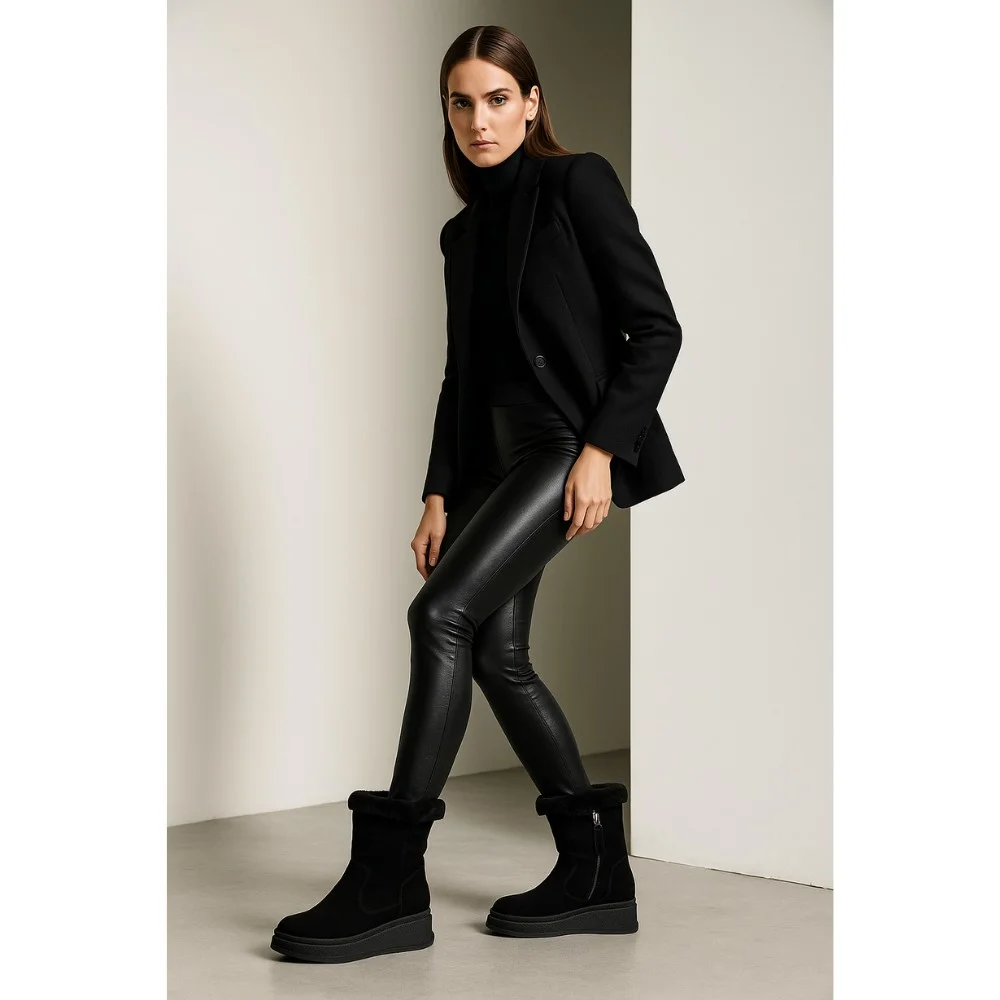 Жіночі зимові черевики на танкетці Anna Lucci з натуральної замші, чорні 202480 80923-15A BLACK SUEDE 6028