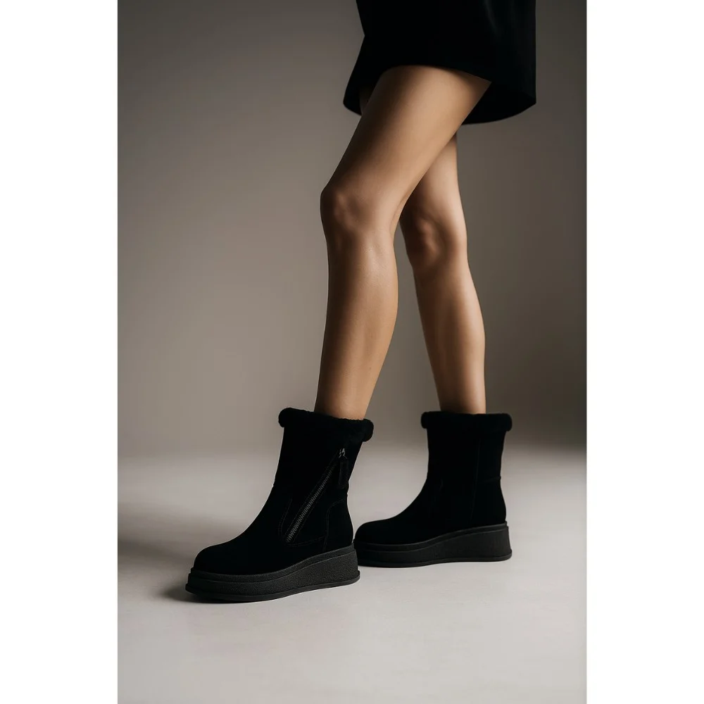 Жіночі зимові черевики на танкетці Anna Lucci з натуральної замші, чорні 202480 80923-15A BLACK SUEDE 6028