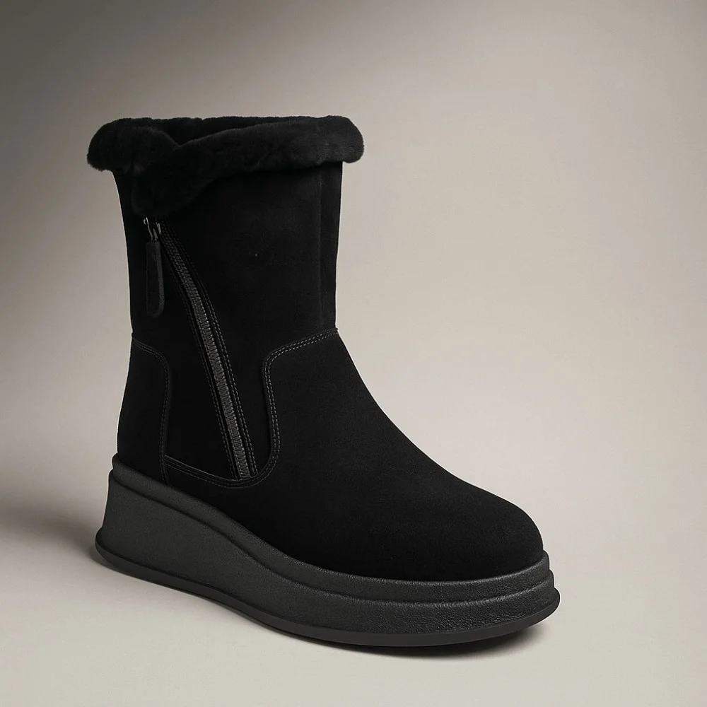 Жіночі зимові черевики на танкетці Anna Lucci з натуральної замші, чорні 202480 80923-15A BLACK SUEDE 6028