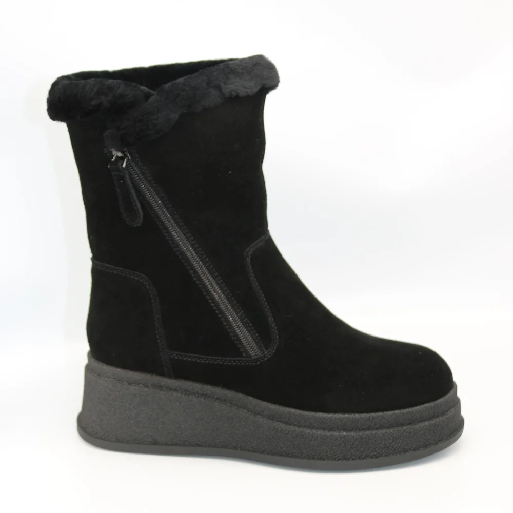 Жіночі зимові черевики на танкетці Anna Lucci з натуральної замші, чорні 202480 80923-15A BLACK SUEDE 6028