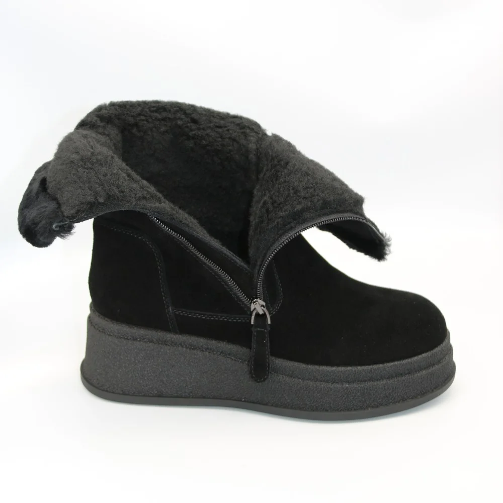 Жіночі зимові черевики на танкетці Anna Lucci з натуральної замші, чорні 202480 80923-15A BLACK SUEDE 6028