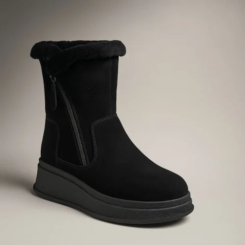 Жіночі зимові черевики на танкетці Anna Lucci 202480 80923-15A BLACK SUEDE 6028 чорні, з натуральної замші