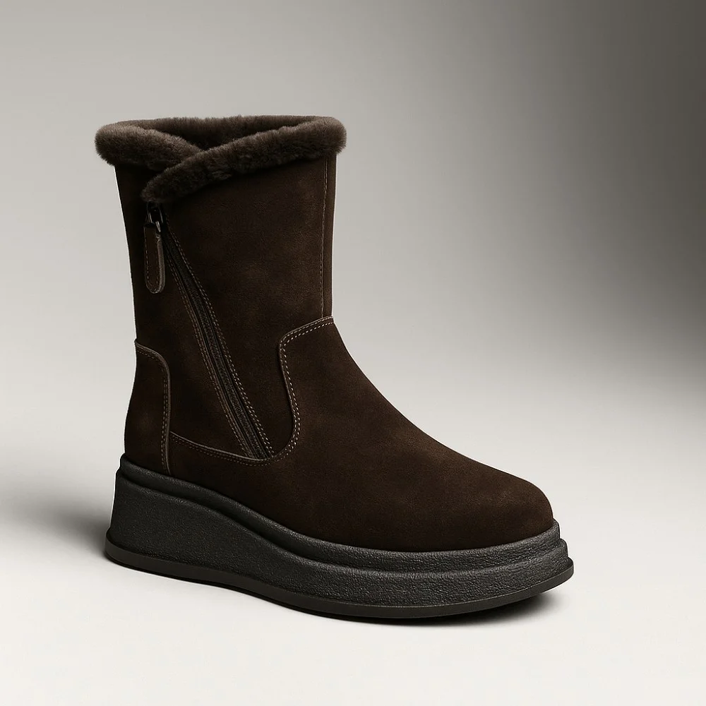 Жіночі коричневі зимові черевики на танкетці Anna Lucci 202478 80923-15B BROWN SUEDE 6029 натуральна замша