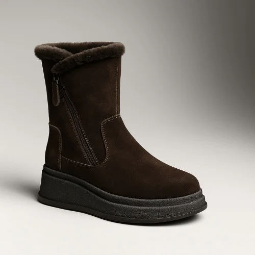 Жіночі коричневі зимові черевики на танкетці Anna Lucci 202478 80923-15B BROWN SUEDE 6029 шоколадний колір, з натуральної замші