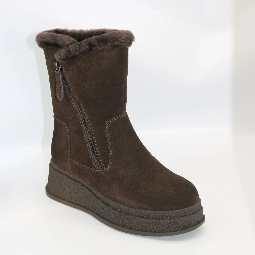 Жіночі коричневі зимові черевики на танкетці Anna Lucci 202478 80923-15B BROWN SUEDE 6029 натуральна замша