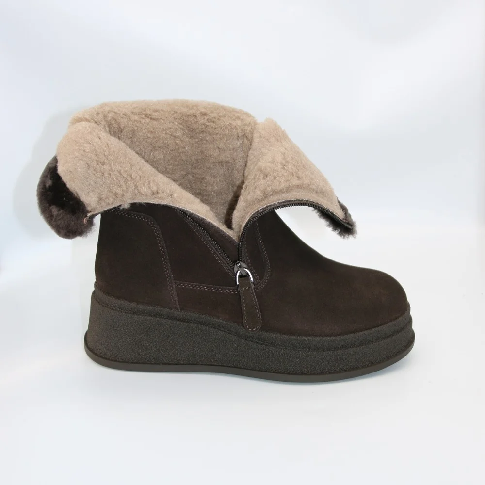 Жіночі коричневі зимові черевики на танкетці Anna Lucci 202478 80923-15B BROWN SUEDE 6029 натуральна замша