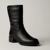 Women's winter half-boots made of genuine leather Allsy Lonza 204309 T997L-G918-2M BLACK 6030 with fur insulation