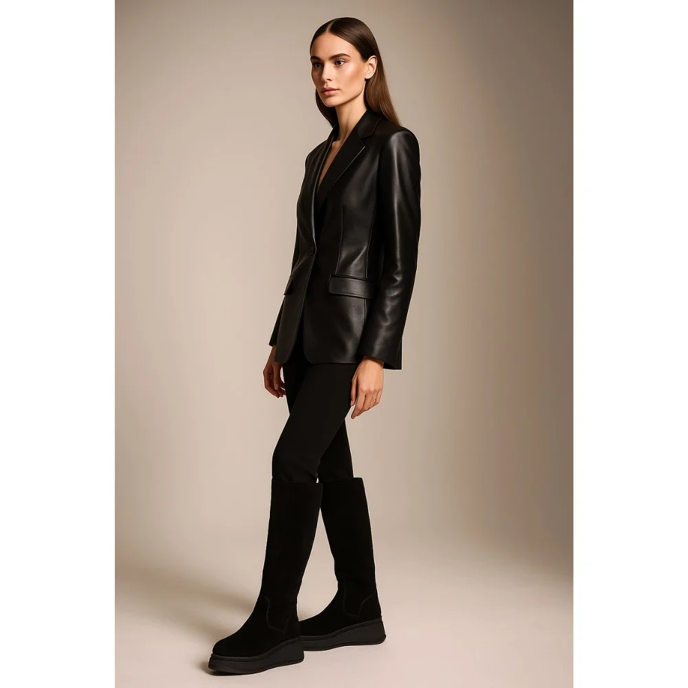 Жіночі чорні замшеві чоботи на платформі Anna Lucci 203255 80923-1B BLACK 6031 єврозима