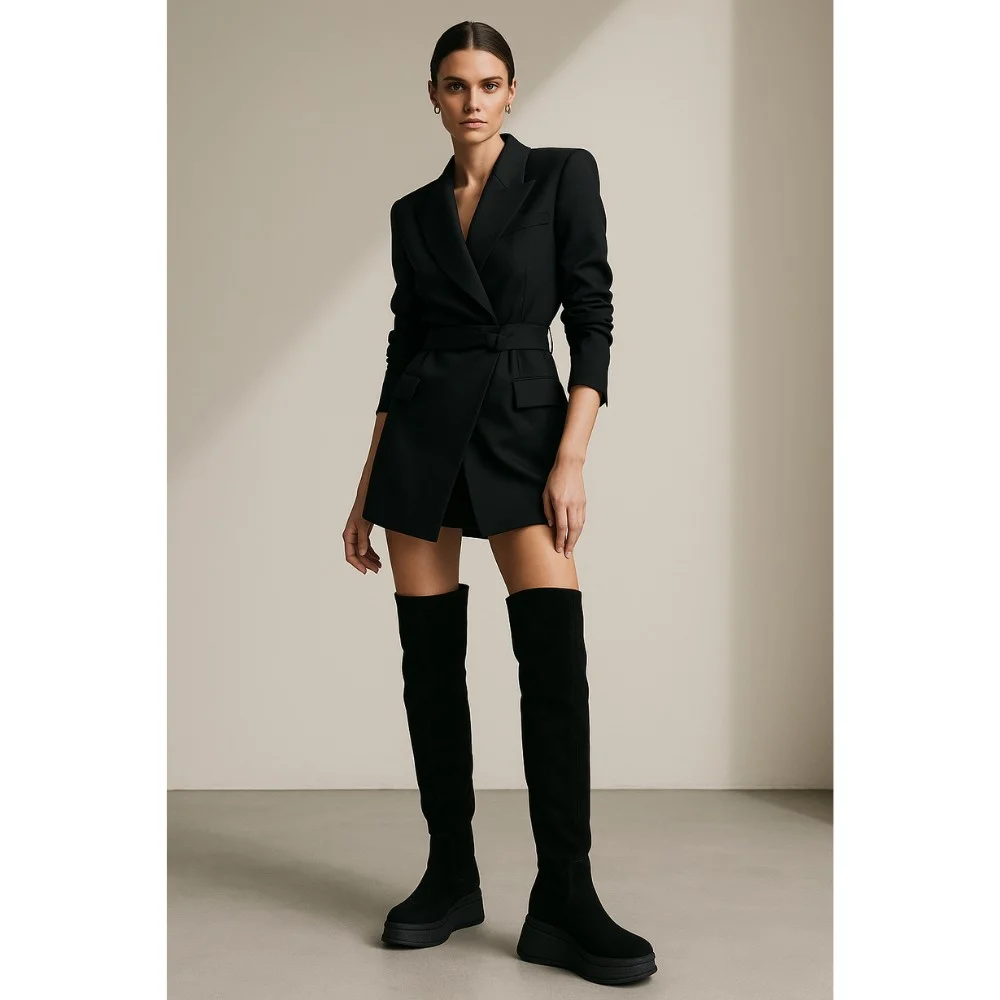 Жіночі чорні замшеві чоботи на платформі Anna Lucci 203255 80923-1B BLACK 6031 єврозима