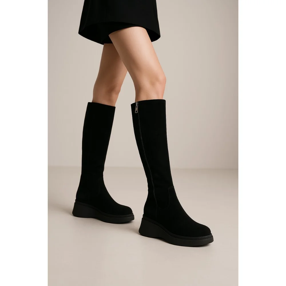 Жіночі чорні замшеві чоботи на платформі Anna Lucci 203255 80923-1B BLACK 6031 єврозима