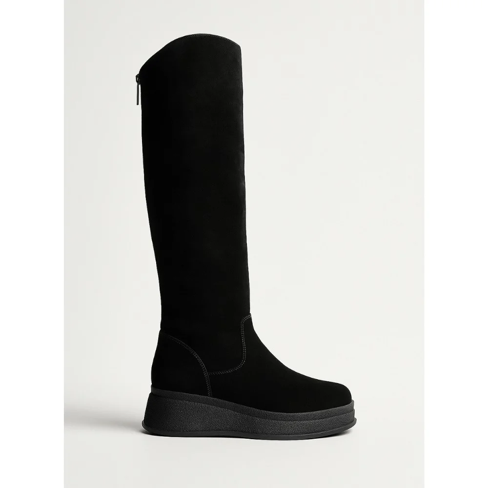 Жіночі чорні замшеві чоботи на платформі Anna Lucci 203255 80923-1B BLACK 6031 єврозима