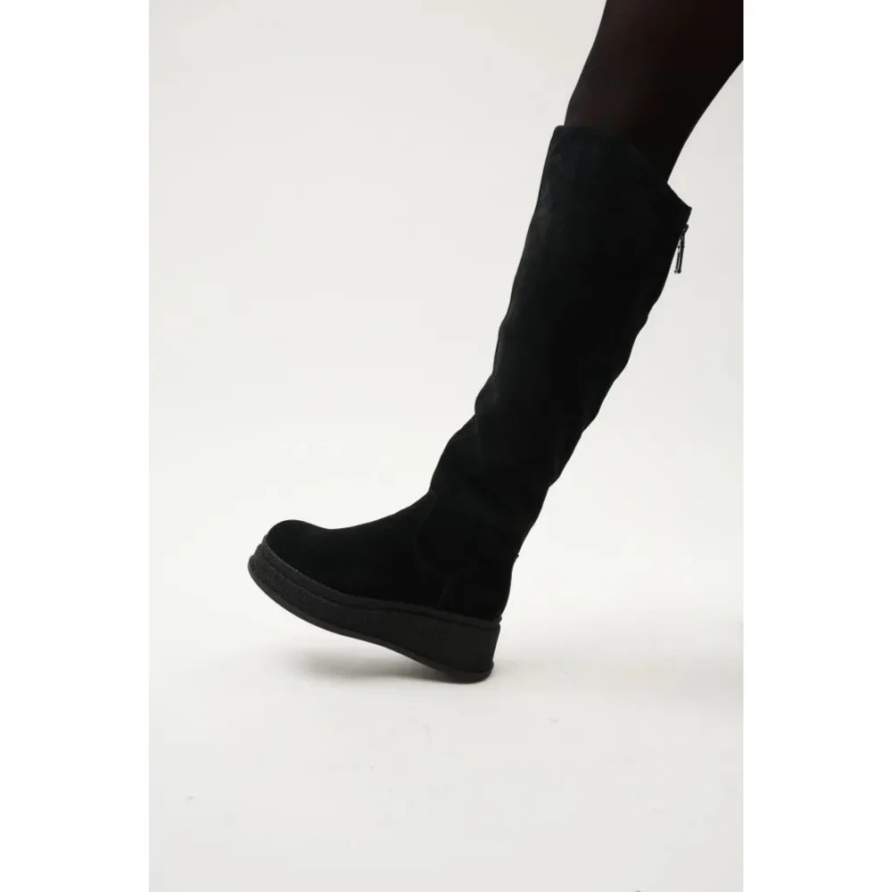 Жіночі чорні замшеві чоботи на платформі Anna Lucci 203255 80923-1B BLACK 6031 єврозима