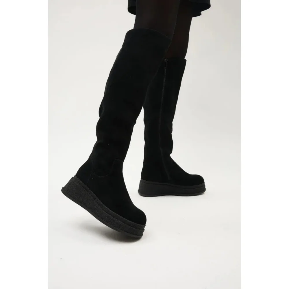 Жіночі чорні замшеві чоботи на платформі Anna Lucci 203255 80923-1B BLACK 6031 єврозима