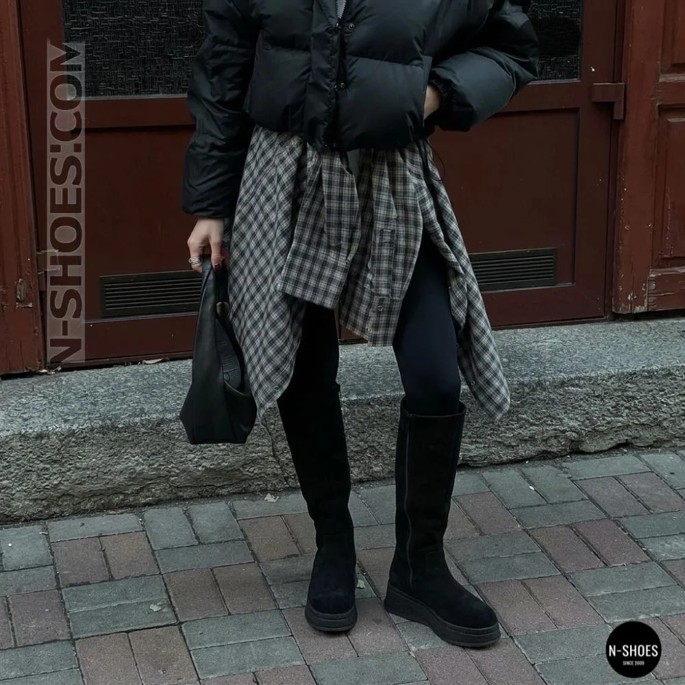 Чоботи Anna Lucci на платформі із замші - тепла зима 203255 80923-1B BLACK 6031