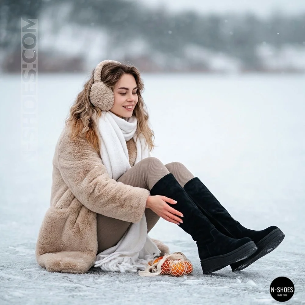 Чоботи Anna Lucci на платформі із замші - тепла зима 203255 80923-1B BLACK 6031