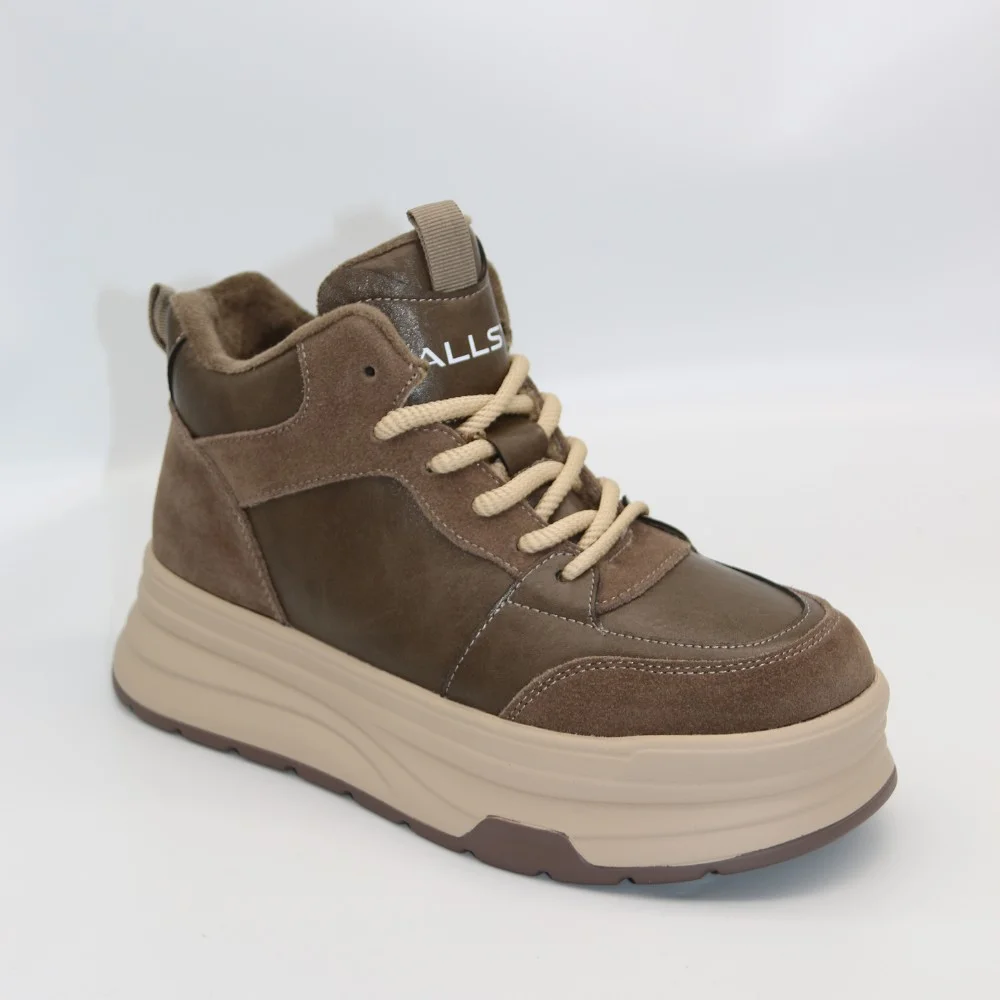Жіночі зимові кросівки Allsy Lonza 203071 ARB-2B88-8M KHAKI 6034 хакі, висока платформа, вовняний утеплювач