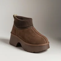 Women's winter UGG boots with heels Allsy Lonza 204972 201676 8752-3 BROWN 6038 chocolate color with wool insulation in the style of UGG Classic Ultra Mini New Heights