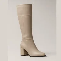Women's beige demi-season boots with heels Kaniowski K3451-0268 PECZARKE 6041 made of genuine leather from a Polish factory