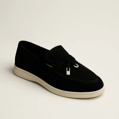 Women's suede loafers Loro Piana Summer Charms Walk 206179 1098TZ 340-3041 C 6045 black