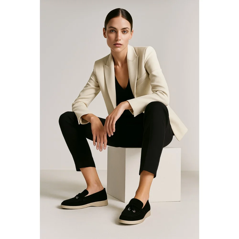 Жіночі замшеві лофери Loro Piana Summer Charms Walk, чорні - 206179 1098ТZ 340-3041 C 6045