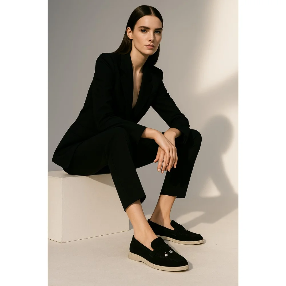 Жіночі замшеві лофери Loro Piana Summer Charms Walk, чорні - 206179 1098ТZ 340-3041 C 6045