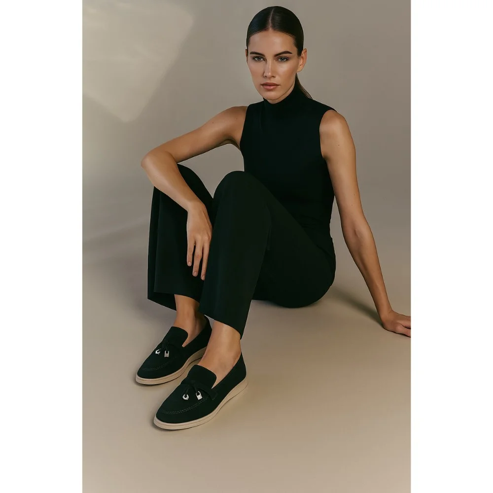 Жіночі замшеві лофери Loro Piana Summer Charms Walk, чорні - 206179 1098ТZ 340-3041 C 6045