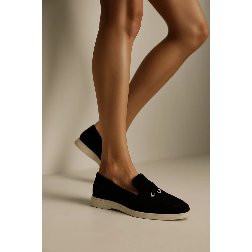 Жіночі замшеві лофери Loro Piana Summer Charms Walk, чорні - 206179 1098ТZ 340-3041 C 6045