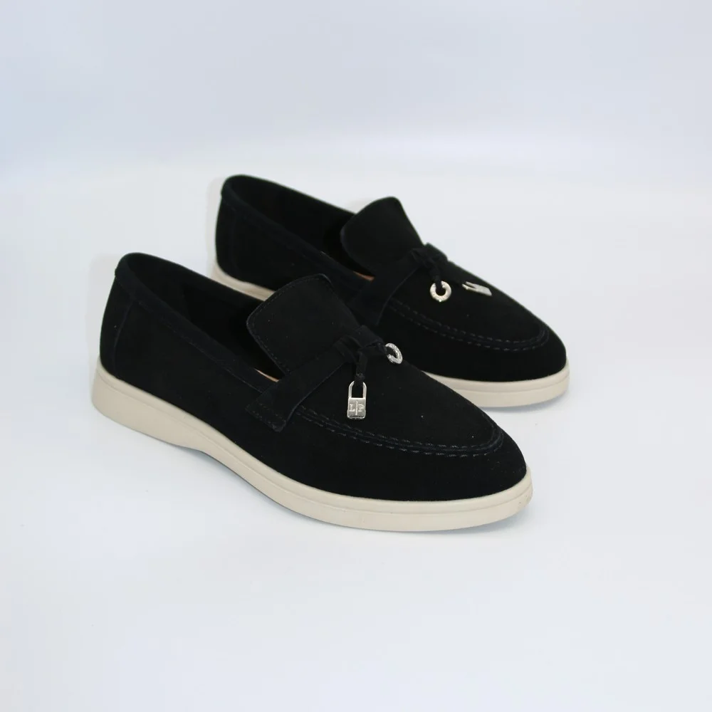 Жіночі замшеві лофери Loro Piana Summer Charms Walk, чорні - 206179 1098ТZ 340-3041 C 6045