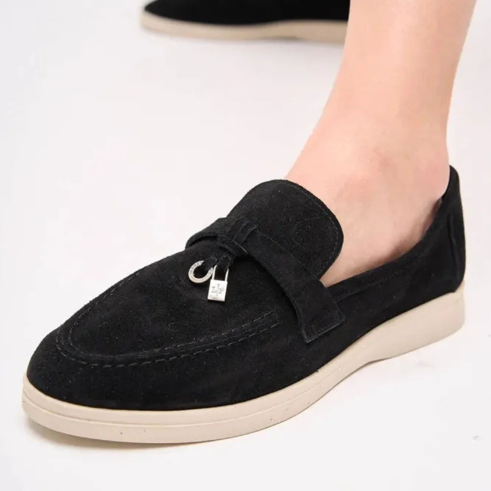 Жіночі замшеві лофери Loro Piana Summer Charms Walk, чорні - 206179 1098ТZ 340-3041 C 6045