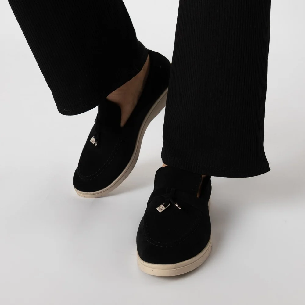 Жіночі замшеві лофери Loro Piana Summer Charms Walk, чорні - 206179 1098ТZ 340-3041 C 6045