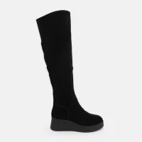 Women's black suede over-the-knee boots Anna Lucci 203257 MX1088-3 BLACK 6047 with a platform, with Eurowinter insulation