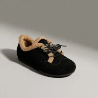 Women's winter black lace-up sneakers with fur trim Anna Lucci 202454 205152 jnm556a black 6048 - trendy made of genuine suede with fur insulation