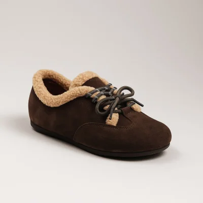 Women's winter lace-up sneakers with fur trim Anna Lucci 205041 202452 205153 JNM556B khaki 6049 - trendy made of genuine suede with fur insulation