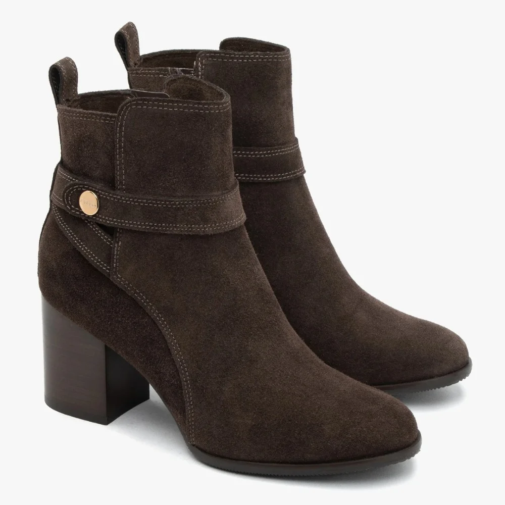 Жіночі замшеві черевики Rylko на стійкому каблуці коричневі G7VL4 6TJF 6058