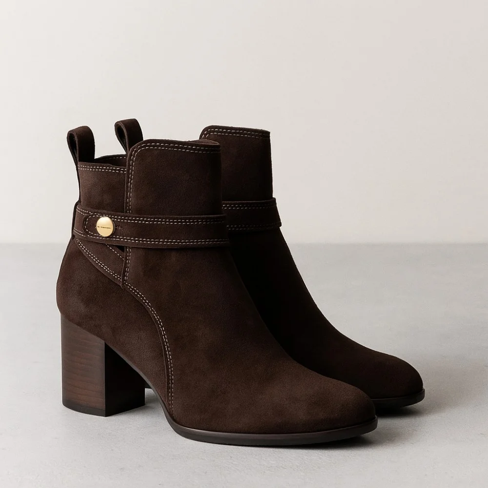 Жіночі замшеві черевики Rylko на стійкому каблуці коричневі G7VL4 6TJF 6058