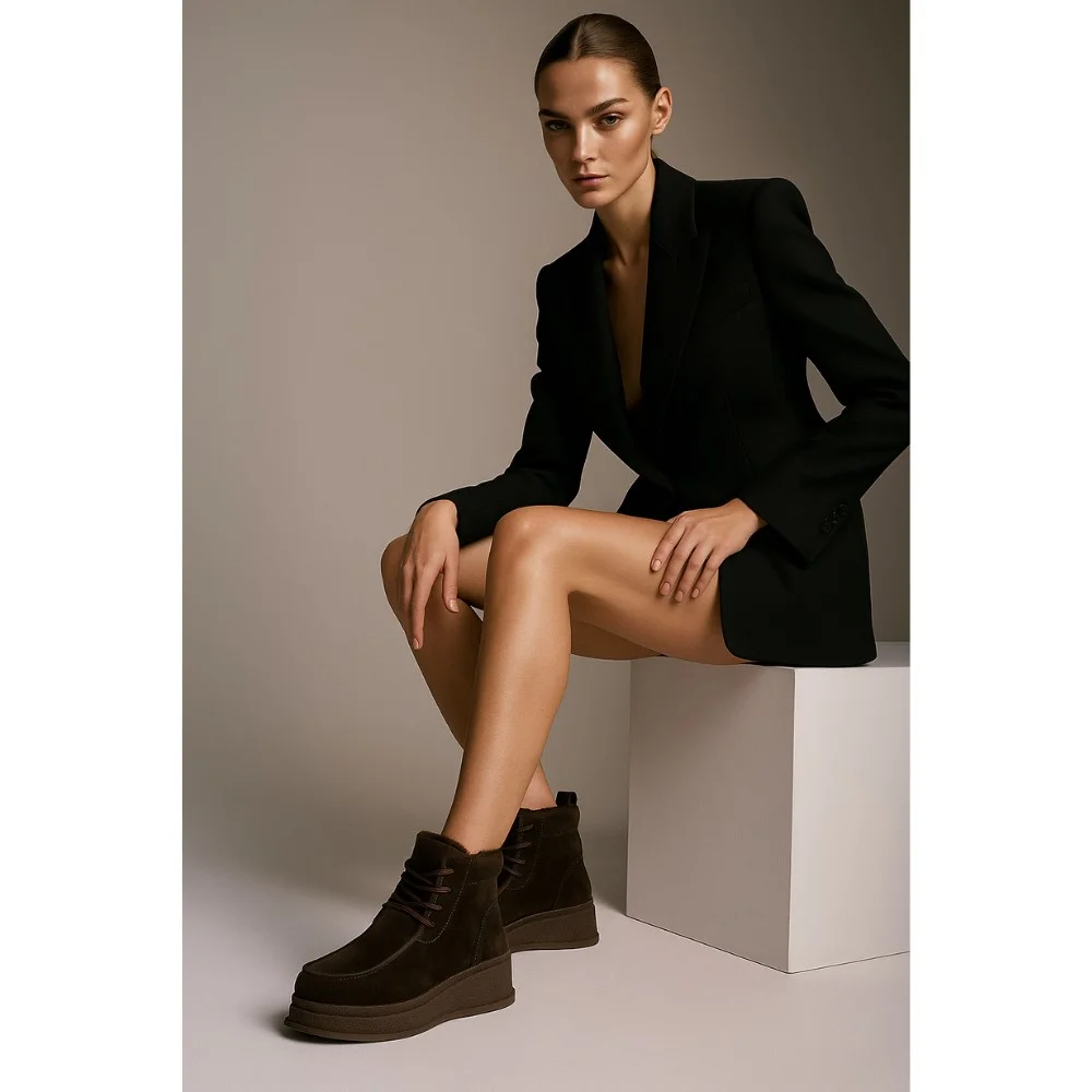 Жіночі зимові черевики Allsy Lonza, коричневі BROWN 6060 - натуральна шкіра та хутро