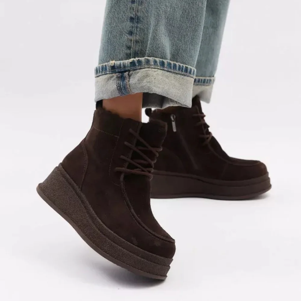 Жіночі зимові черевики Allsy Lonza, коричневі BROWN 6060 - натуральна шкіра та хутро