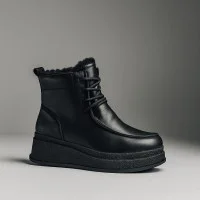 Women's winter black wedge boots Allsy Lonza 203545 C54787-528 BLACK 6061 made of genuine leather and fur