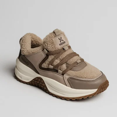 Женские зимние кроссовки с меховой отделкой KEDDO 448178-04-04E beige-brown 6063 модные в бежево-коричневой гамме от британского бренда
