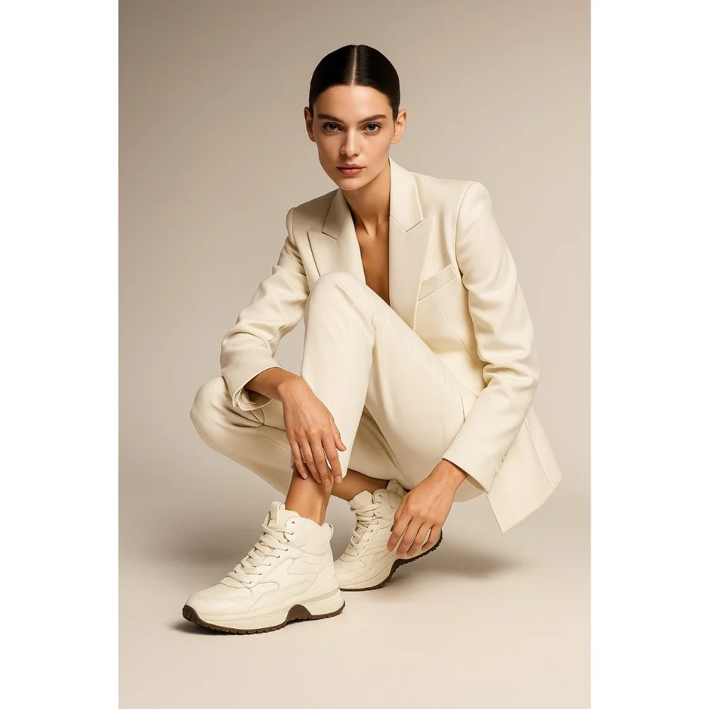 Women’s winter sneakers KEDDO 448178-09-03 Milk 6066 in natural leather and wool