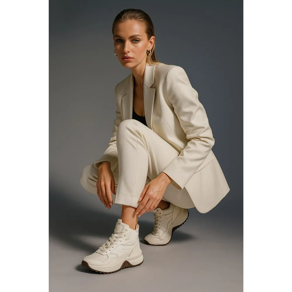 Women’s winter sneakers KEDDO 448178-09-03 Milk 6066 in natural leather and wool