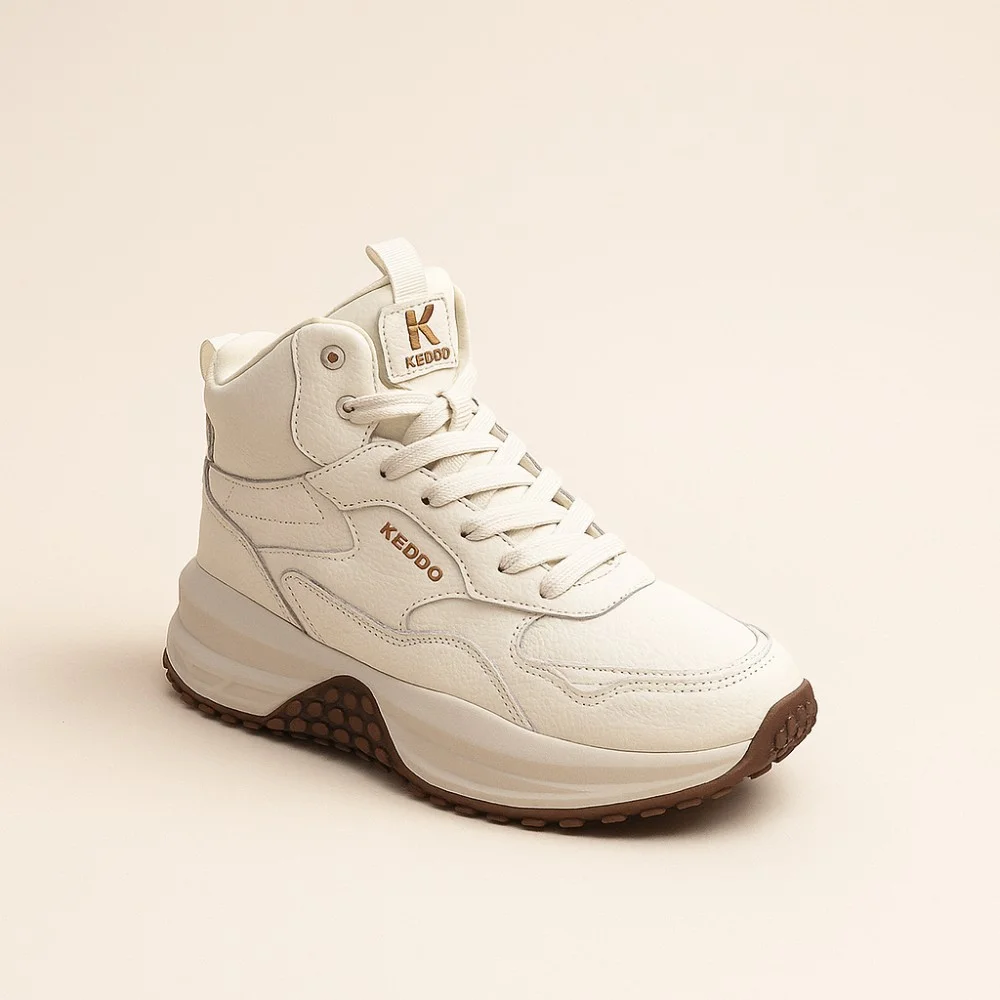 Women’s winter sneakers KEDDO 448178-09-03 Milk 6066 in natural leather and wool