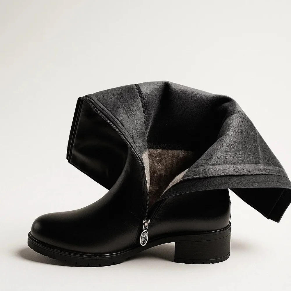 Жіночі зимові чоботи Romax Comfort 8085E-6068 - шкіра, чорні, невисокий каблук, єврозима