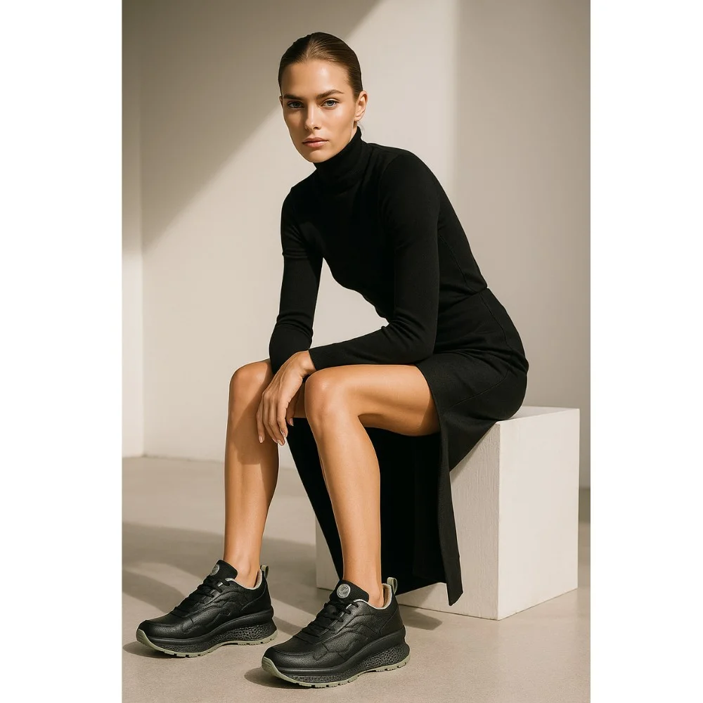 Жіночі чорні шкіряні кросівки Grunberg 148568/26-03 6076 з утепленням Thermotex