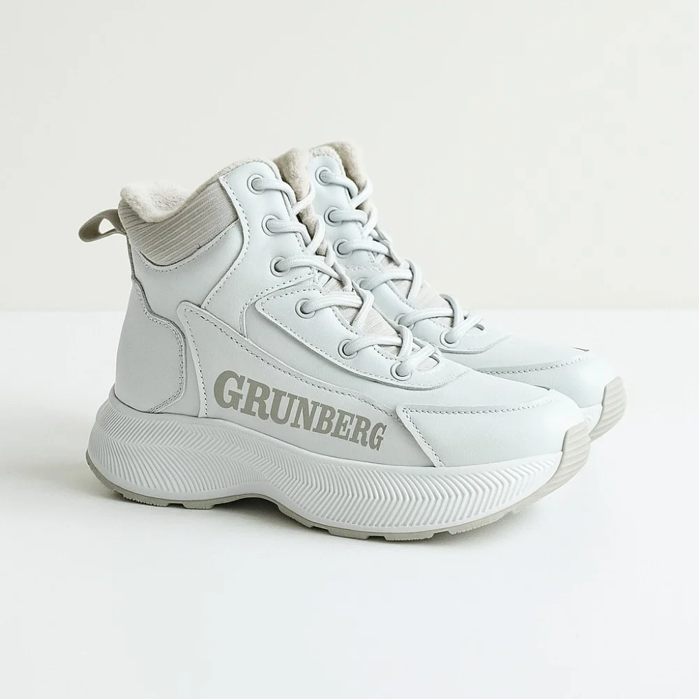 Женские зимние белые ботинки Grunberg 148577-20-02 6088 - натуральная кожа, шерстяной мех