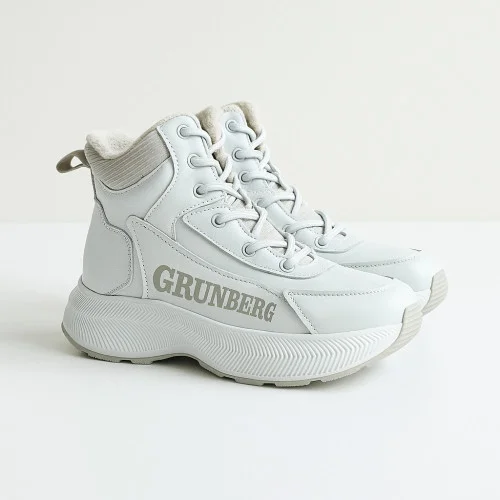 Женские зимние белые ботинки Grunberg 148577-20-02 6088 натуральная кожа, шерстяной мех от итальянского бренда